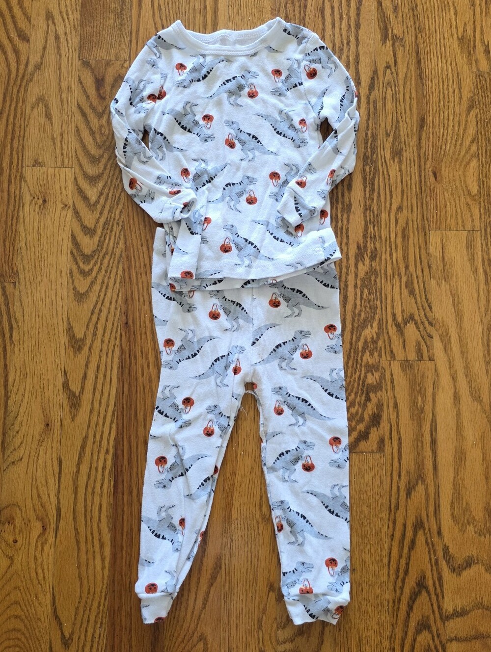 chick pea Halloween White Pajama Set with Dinosaurs and Pumpkins